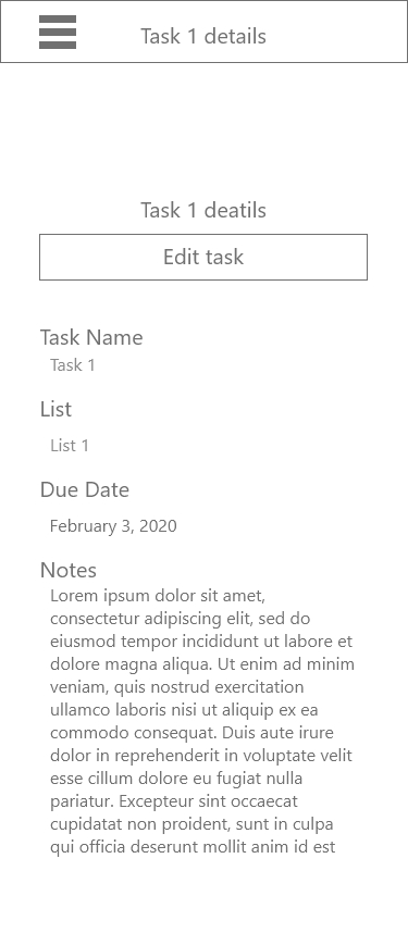 Wireframe Task Details